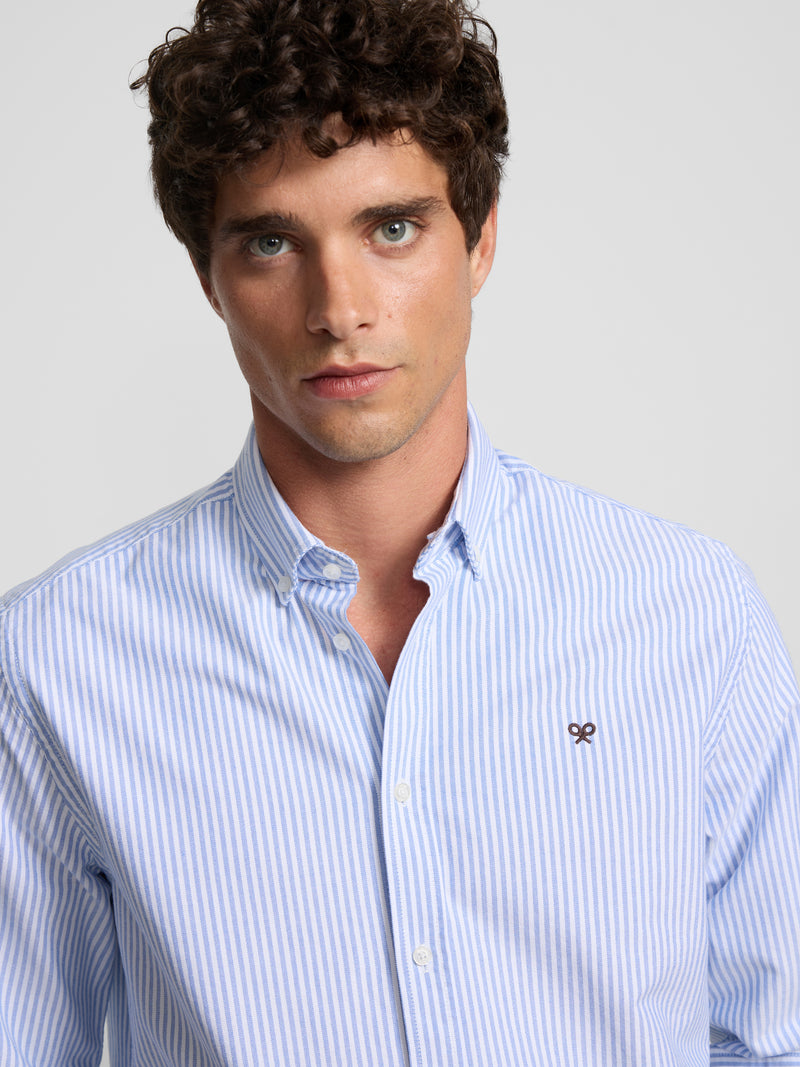 Chemise sport oxford à rayures bleu moyen