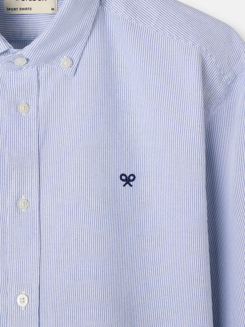 Navy Oxford Sport Shirt with Fine Stripes