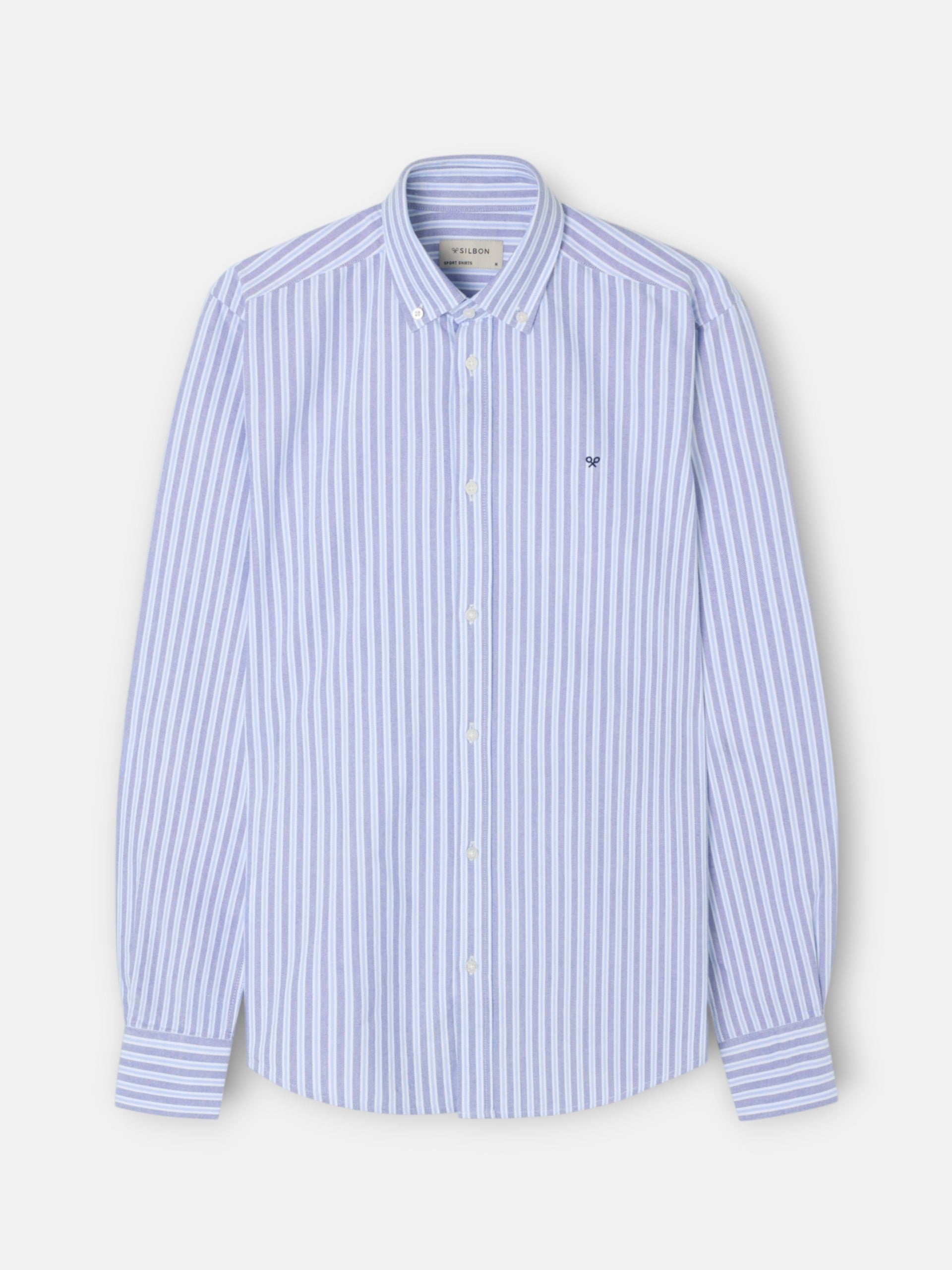 Camisa sport oxford risca bicolor azul marinho celeste