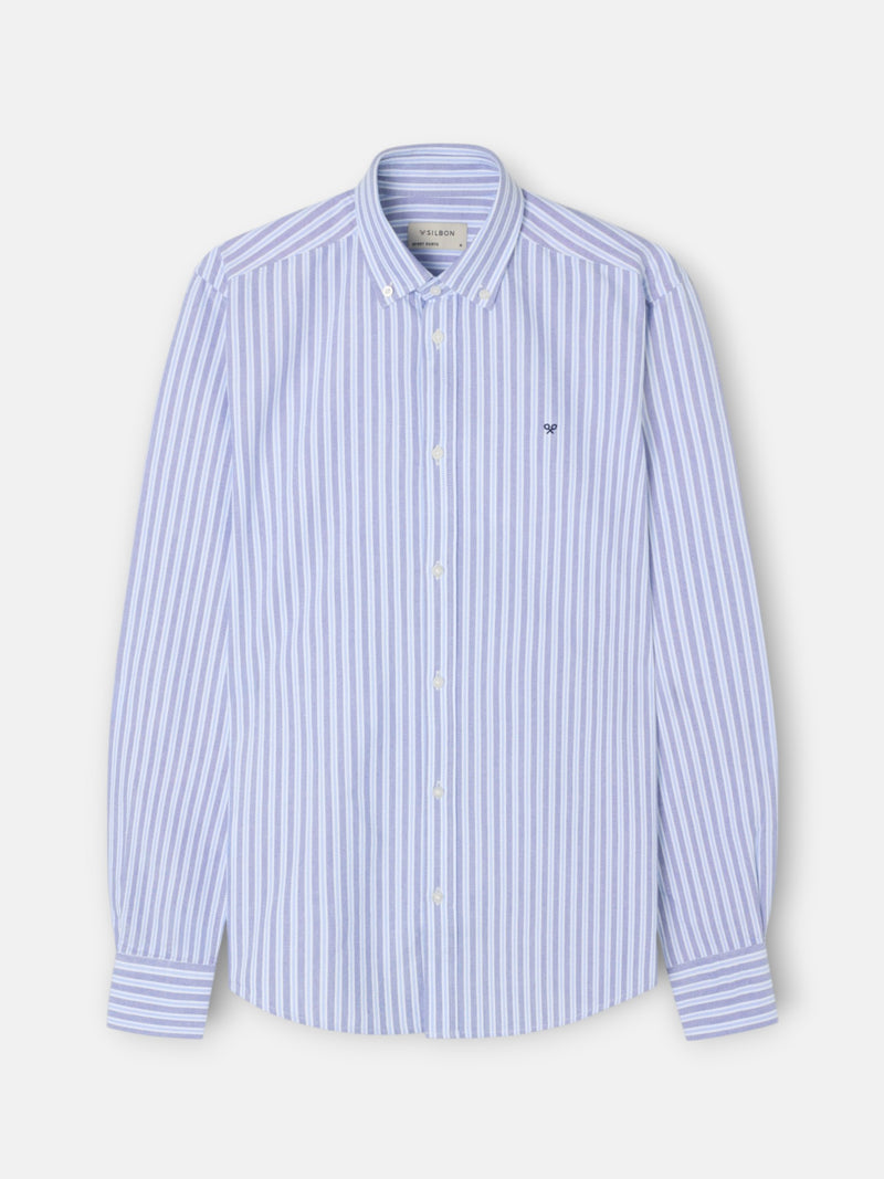Camisa sport oxford risca bicolor azul marinho celeste