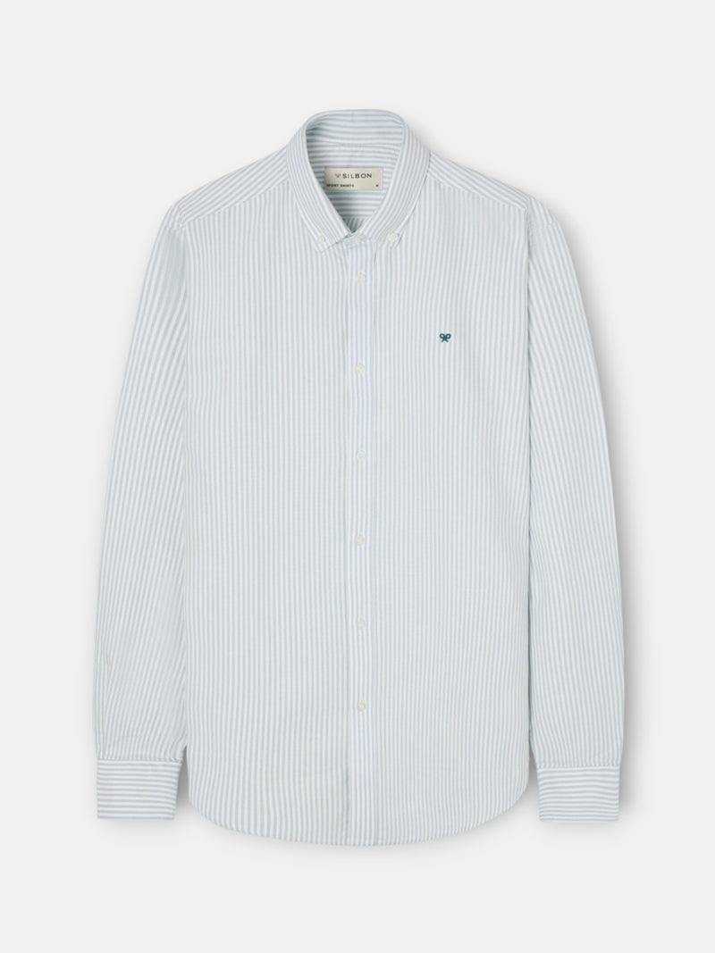Green medium-stripe oxford sport shirt