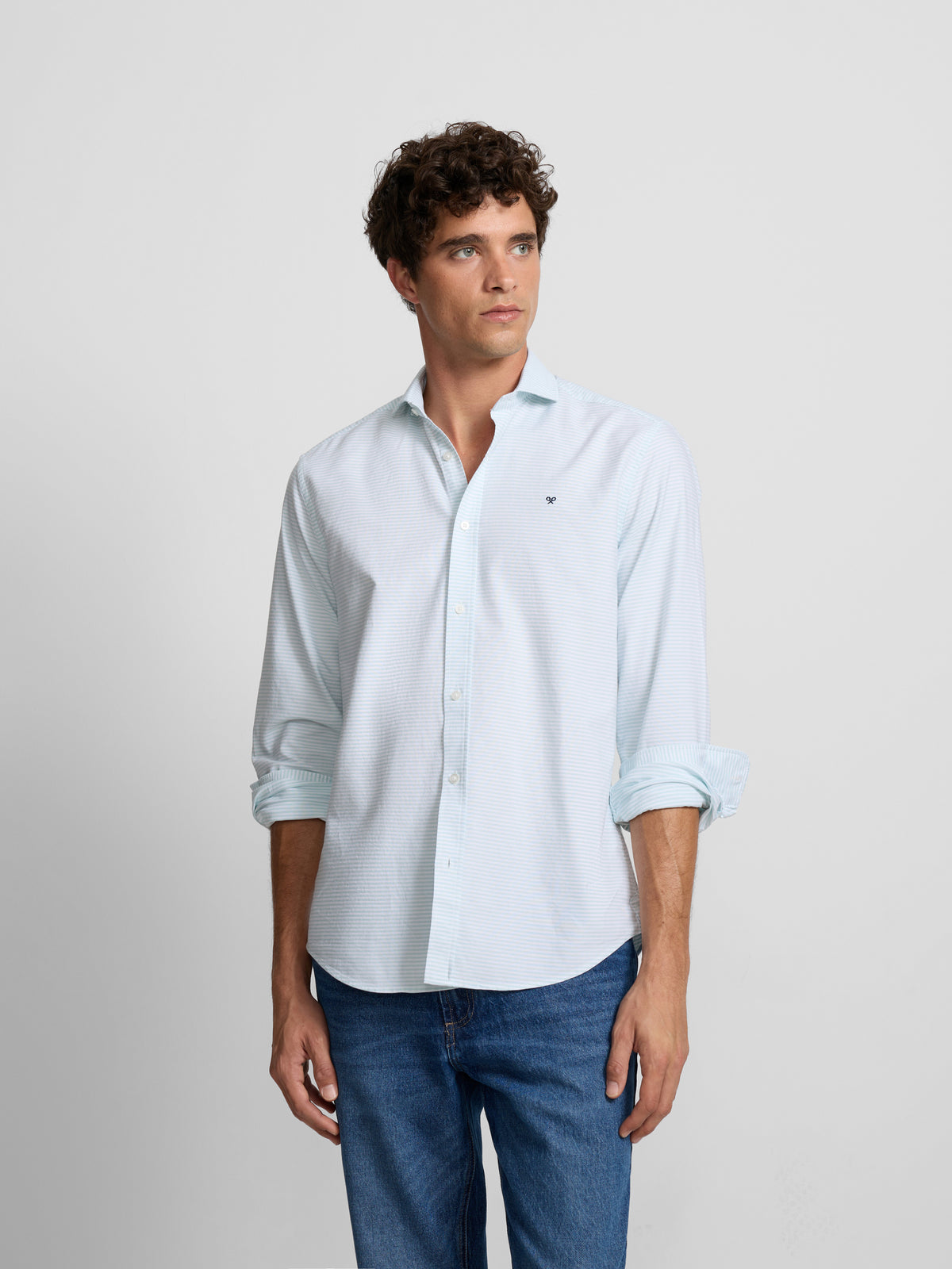 Camisa sport oxford rayas horizontales verde