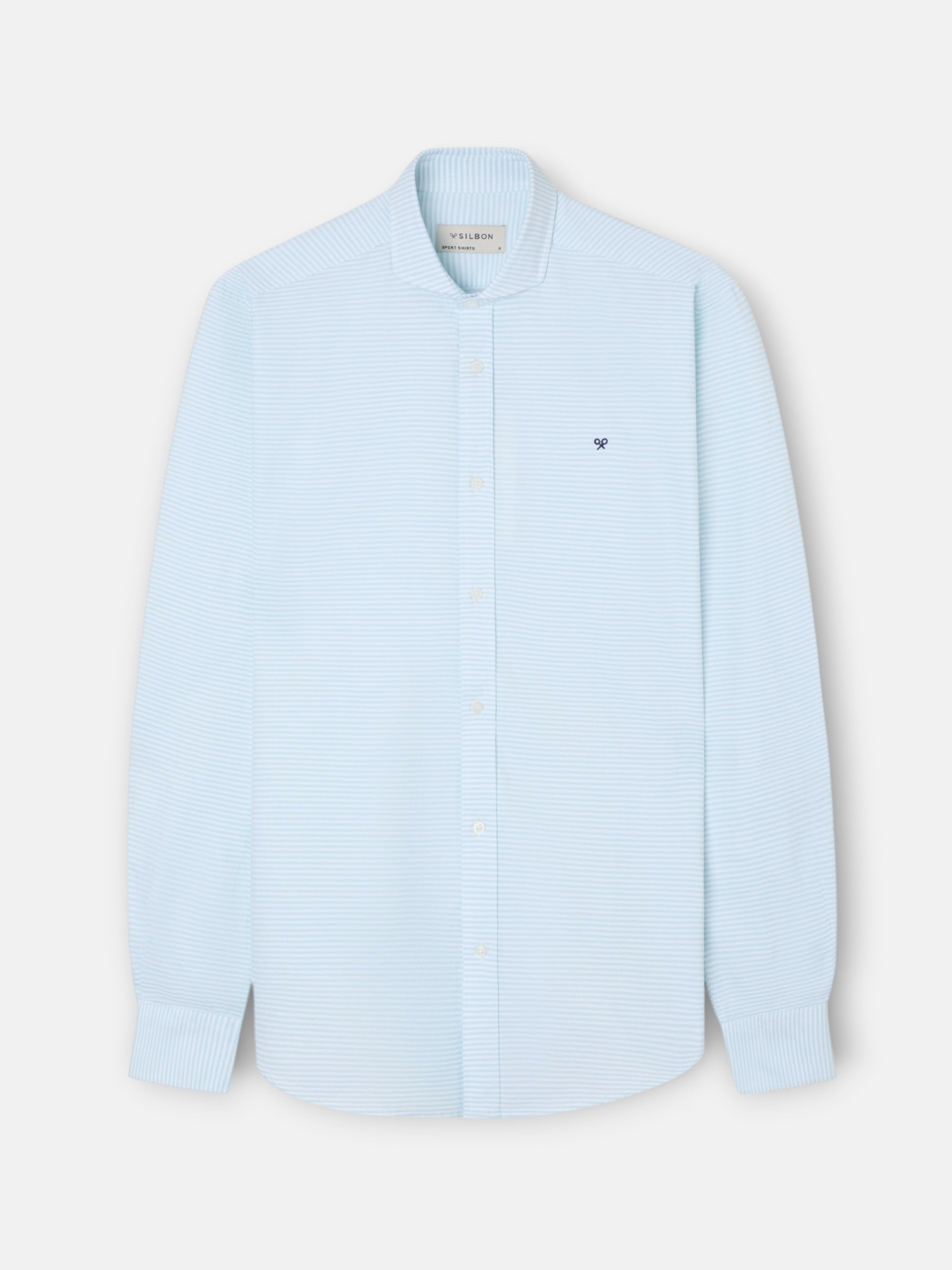 Green horizontal striped oxford sport shirt