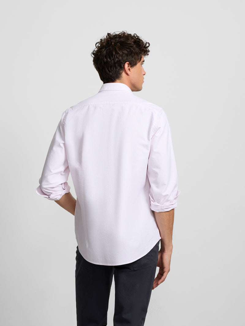 Camisa sport oxford risca média rosa