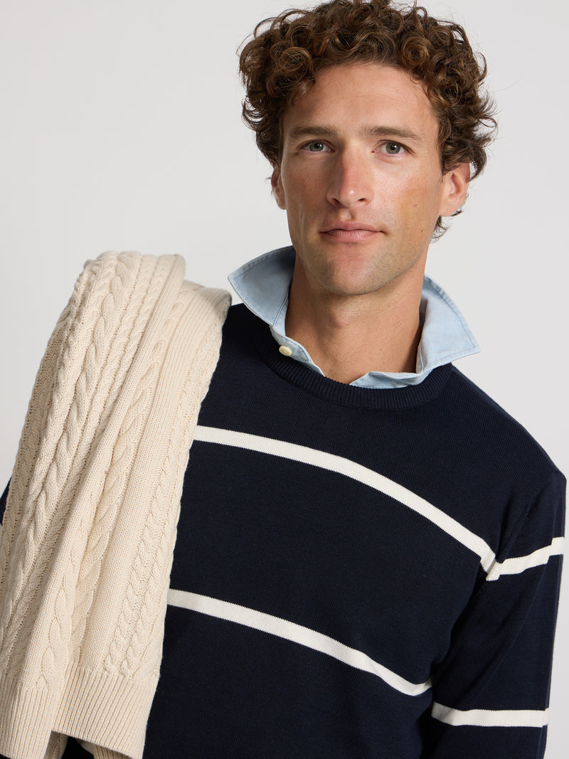 Camisola às riscas azul-marinho