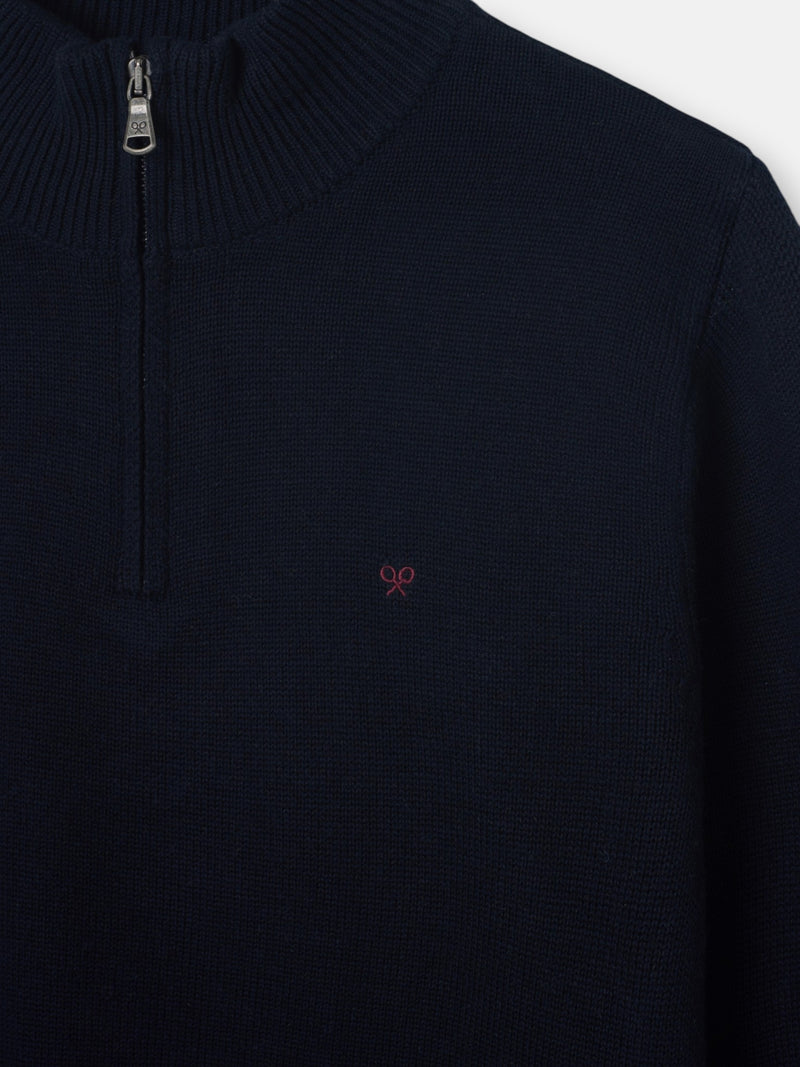Camisola azul-marinho com fecho de meio comprimento