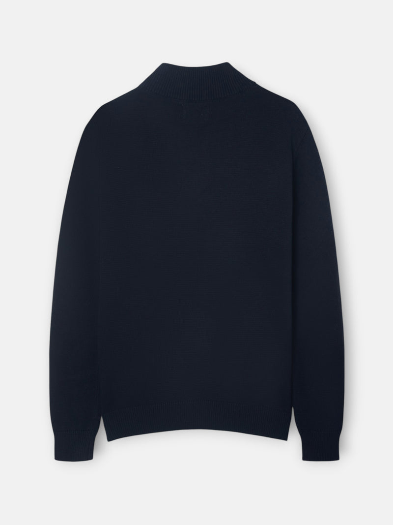 Camisola azul-marinho com fecho de meio comprimento