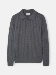 Camisola gola polo cinzenta com tranças