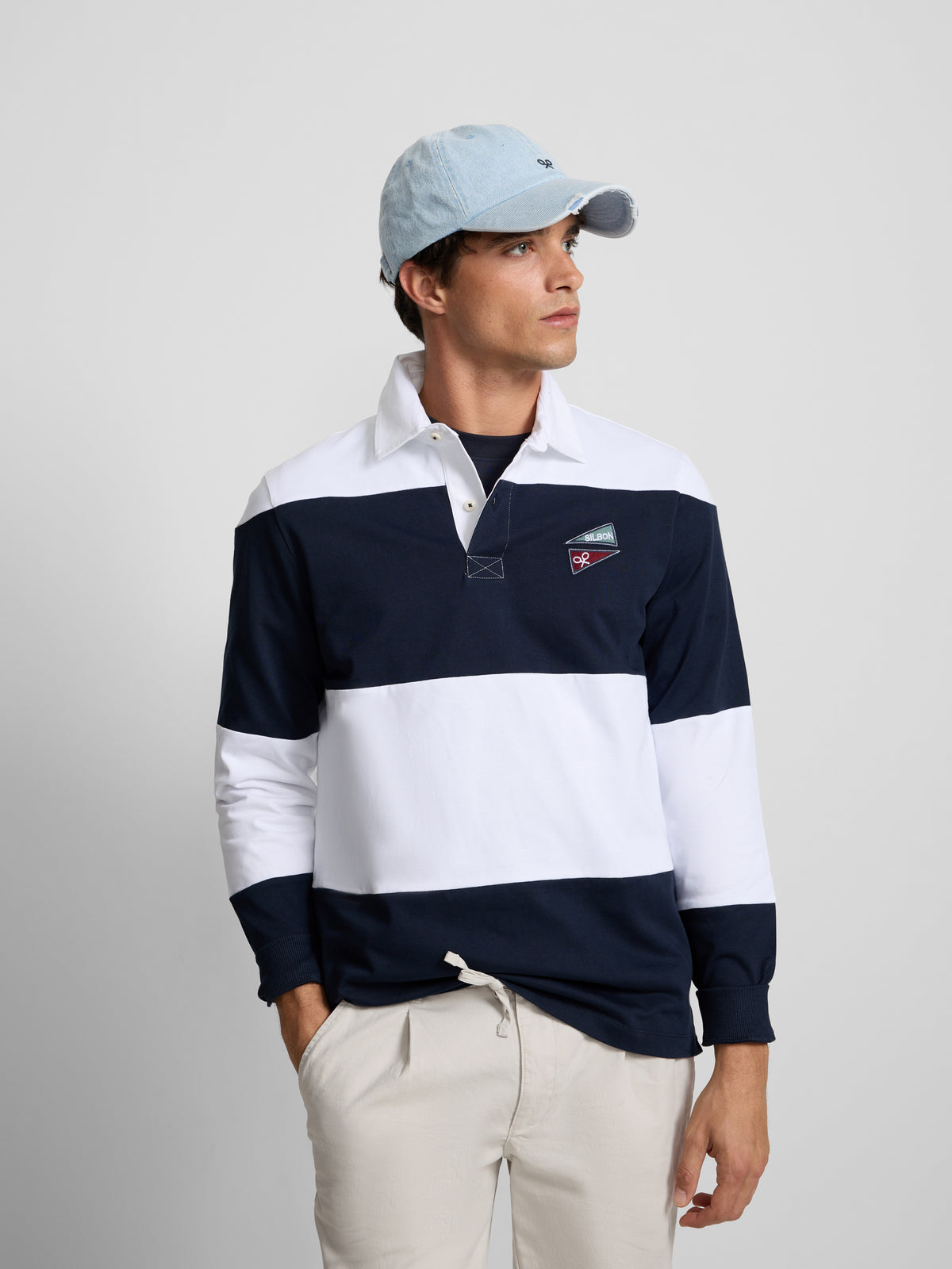 Polo clasico rugby rayas azul marino