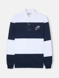 Classic navy blue striped rugby polo