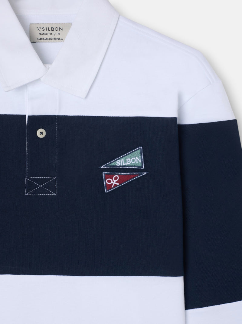 Classic navy blue striped rugby polo