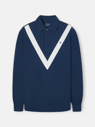 Polo de manga comprida chevron azul-marinho