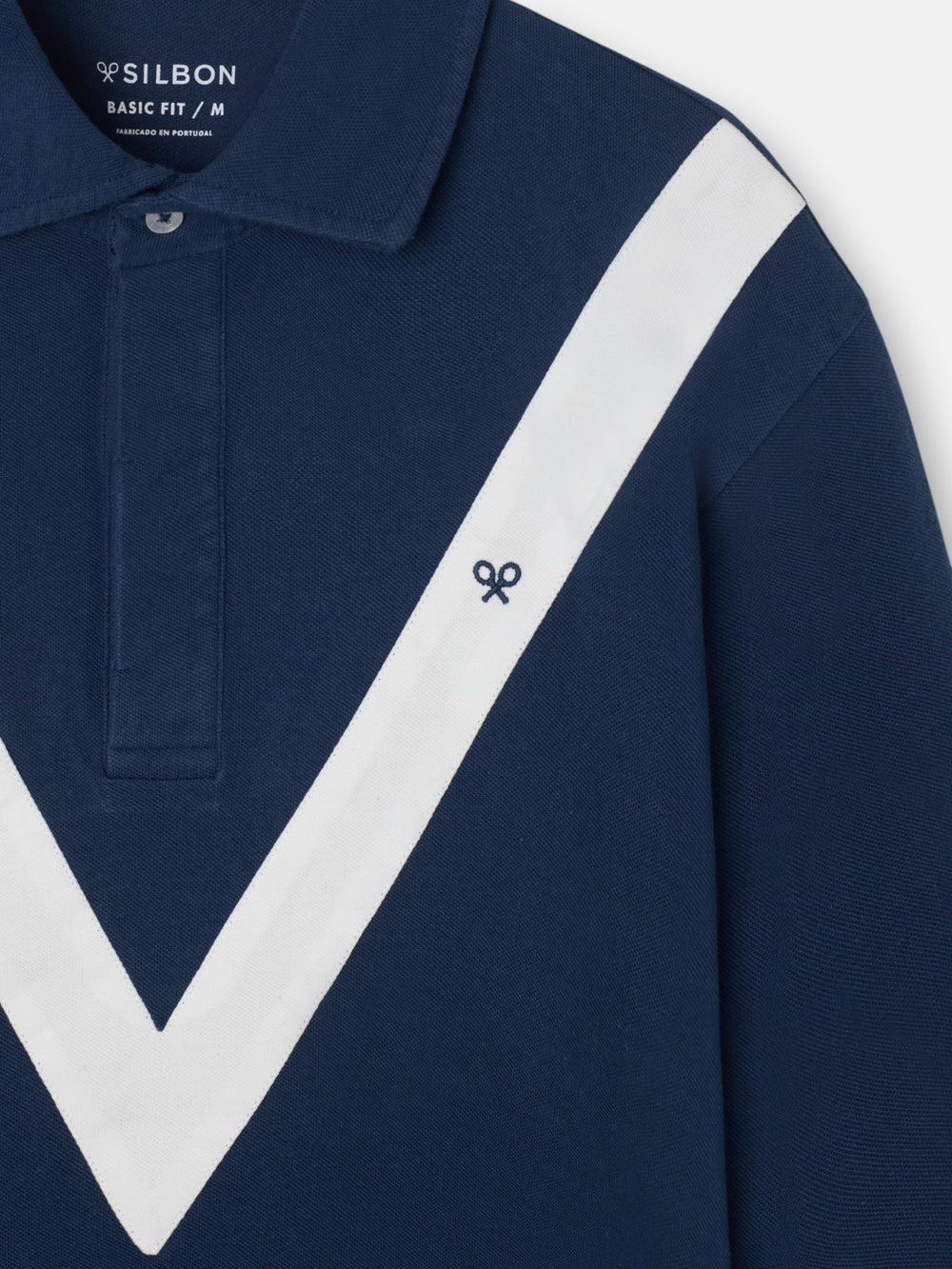 Navy blue long sleeve chevron polo