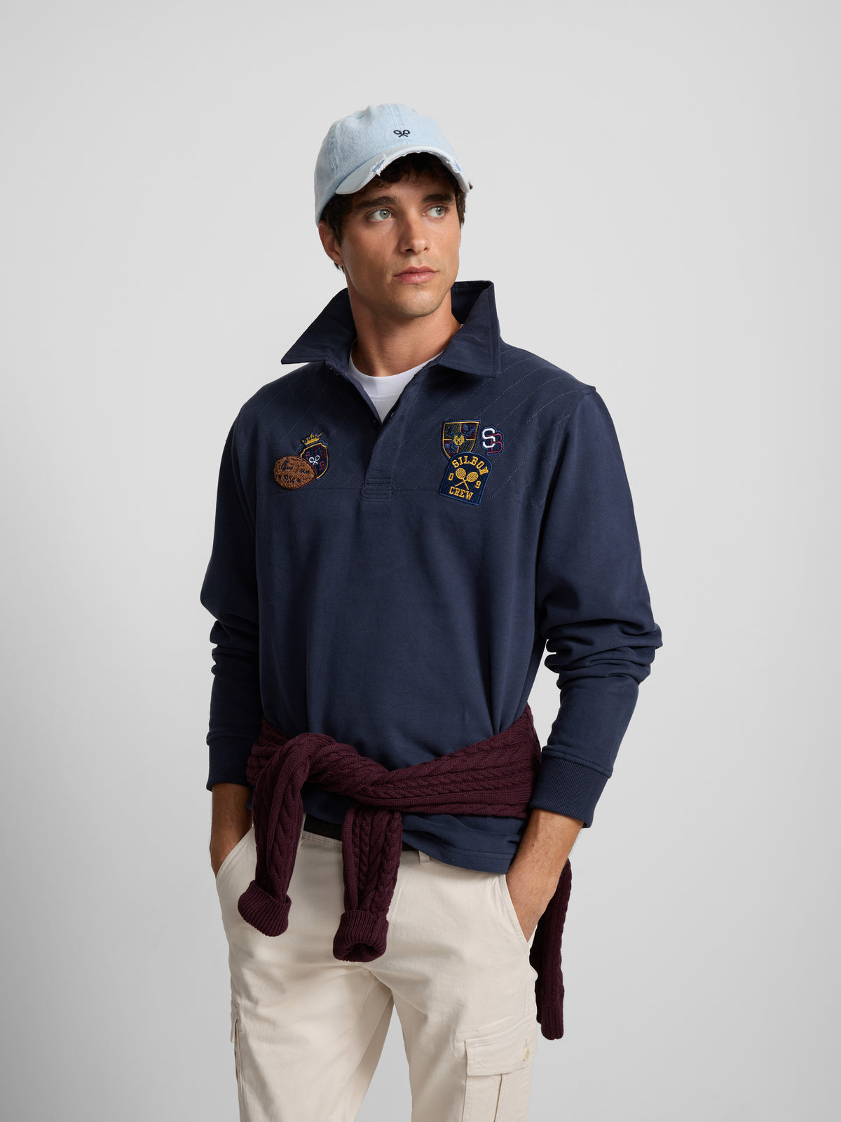 Polo manga larga parches azul marino