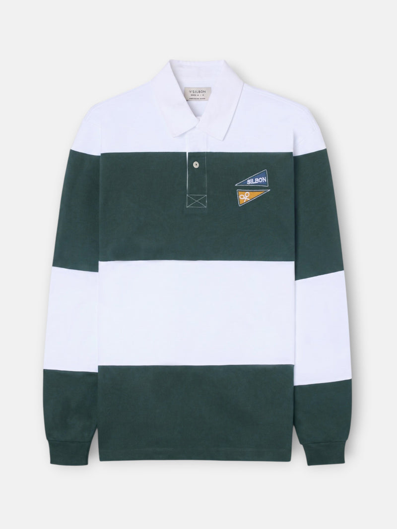 Classic green striped rugby polo
