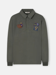 Long sleeve green polo with patches