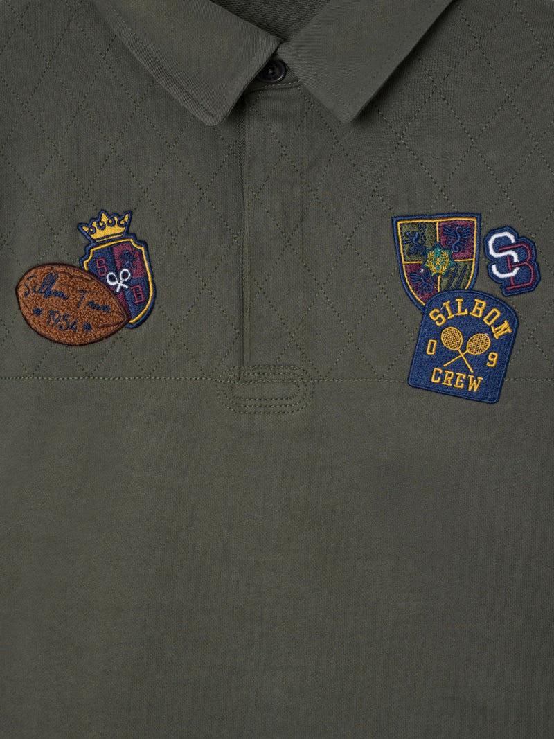 Long sleeve green polo with patches