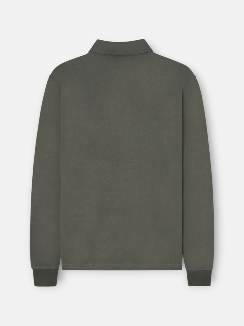 Long sleeve green polo with patches