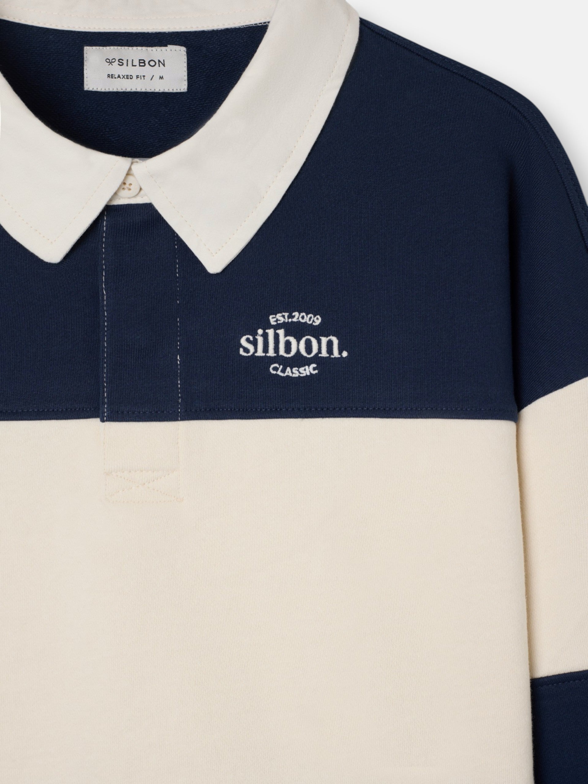 Sudadera relaxed fit cuello polo bloque azul marino
