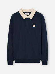 Sweatshirt gola polo com emblema azul-marinho