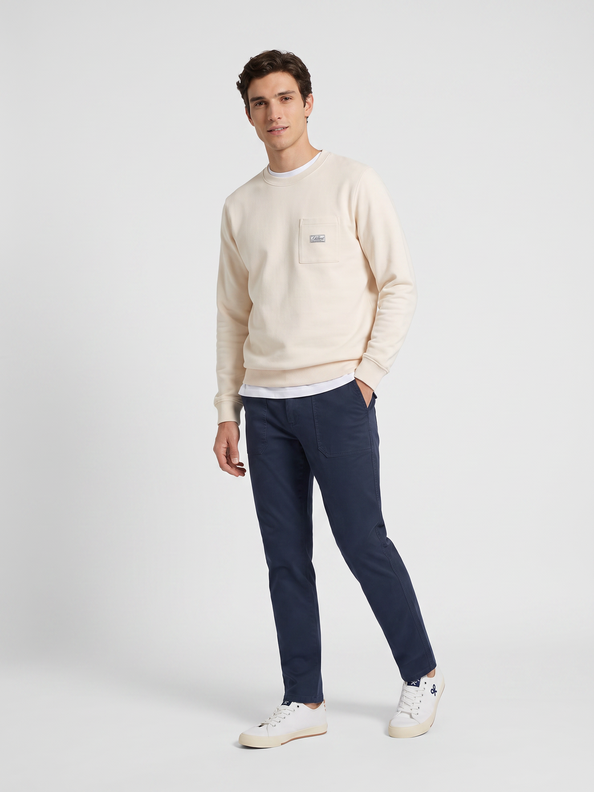 Sudadera bolsillo etiqueta crema