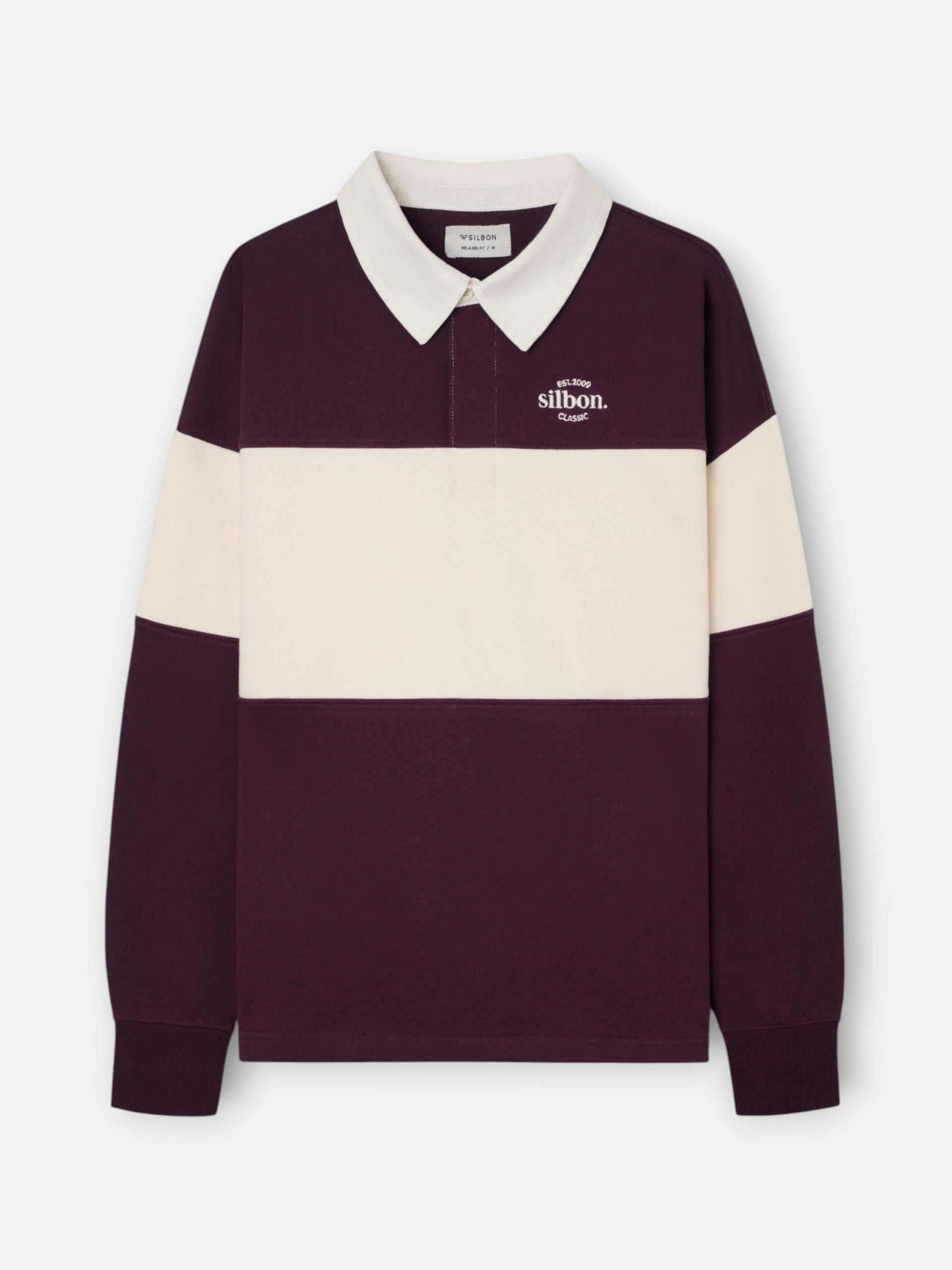 Sudadera relaxed fit cuello polo bloque burdeos