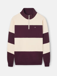 Sweat-shirt à demi-fermeture éclair à rayure large bordeaux