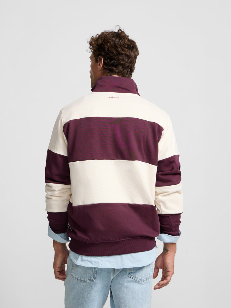 Sweat-shirt à demi-fermeture éclair à rayure large bordeaux