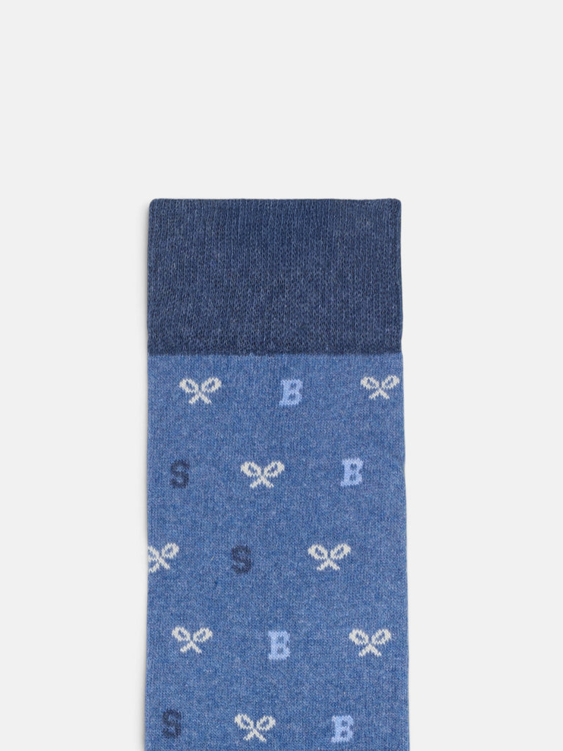 Blue socks with letter motifs
