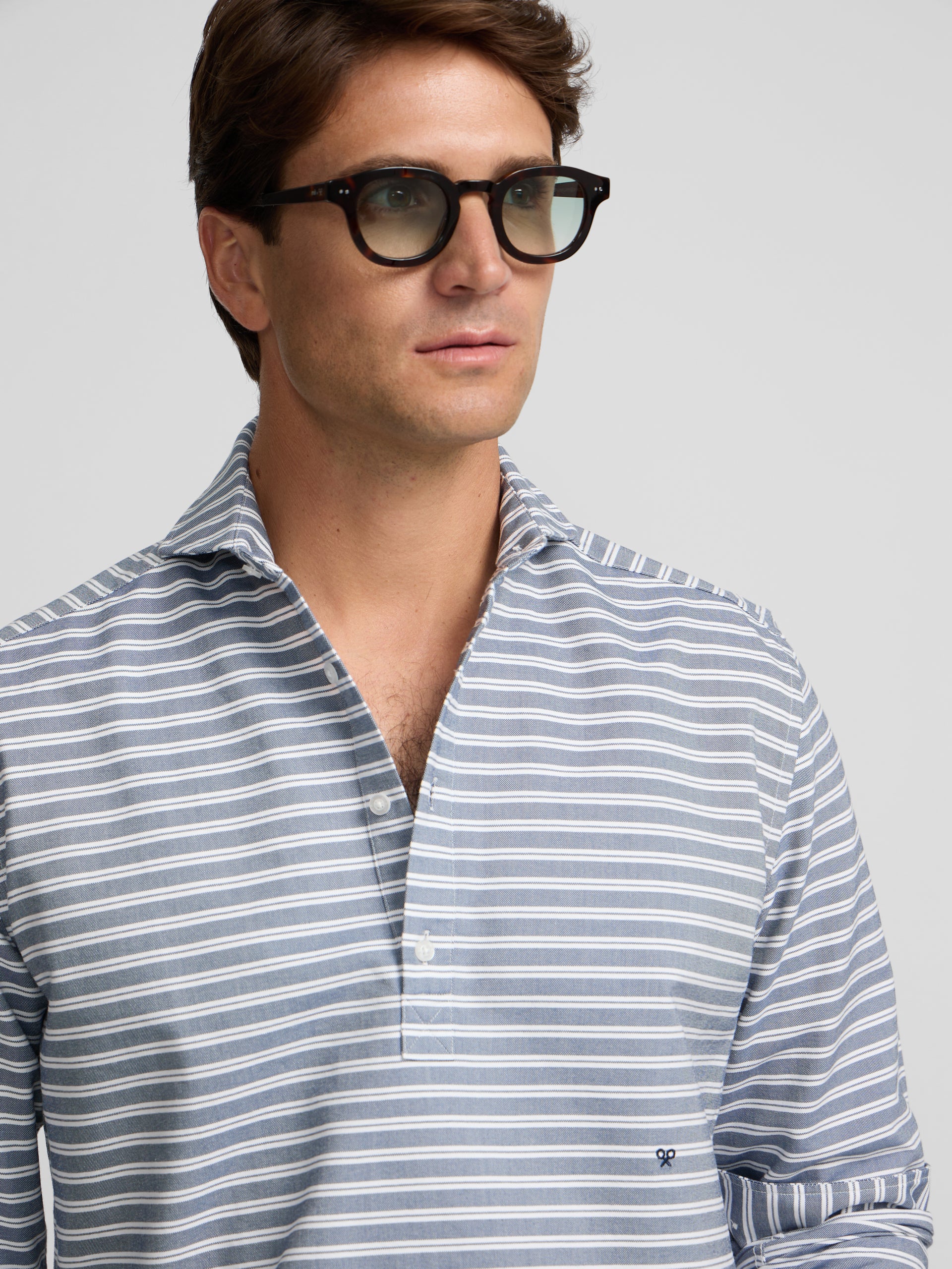 Polo oxford à rayures horizontales bleu marine