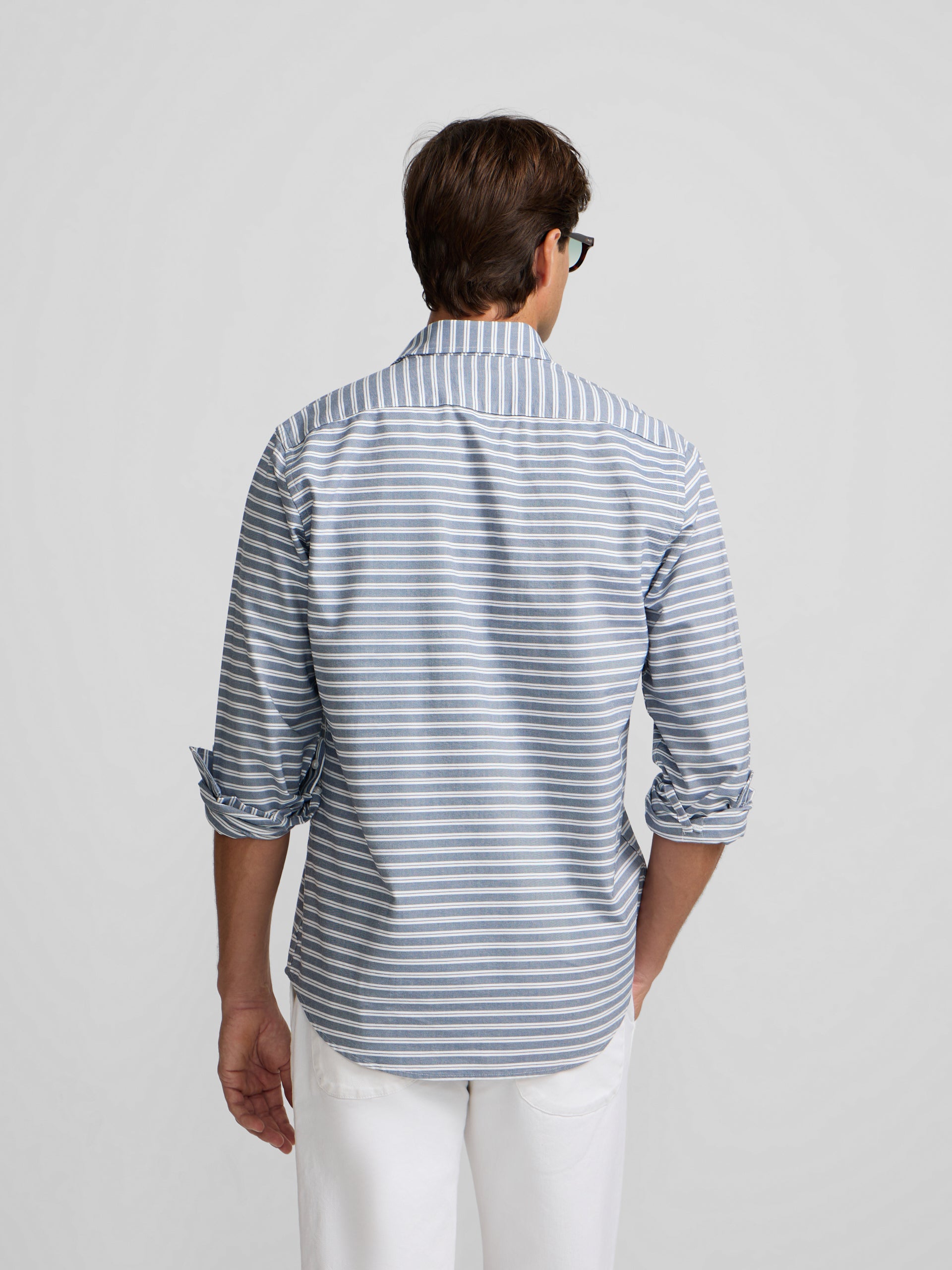 Polo oxford à rayures horizontales bleu marine