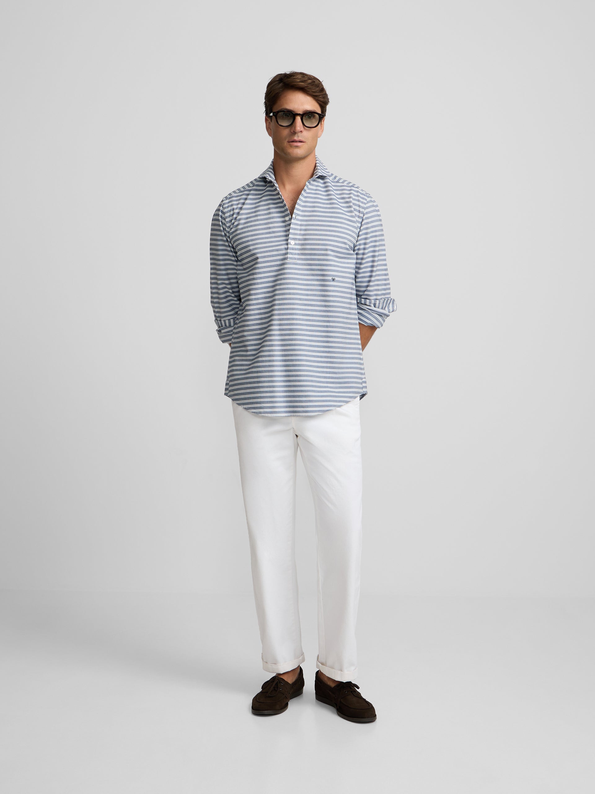 Polo oxford à rayures horizontales bleu marine