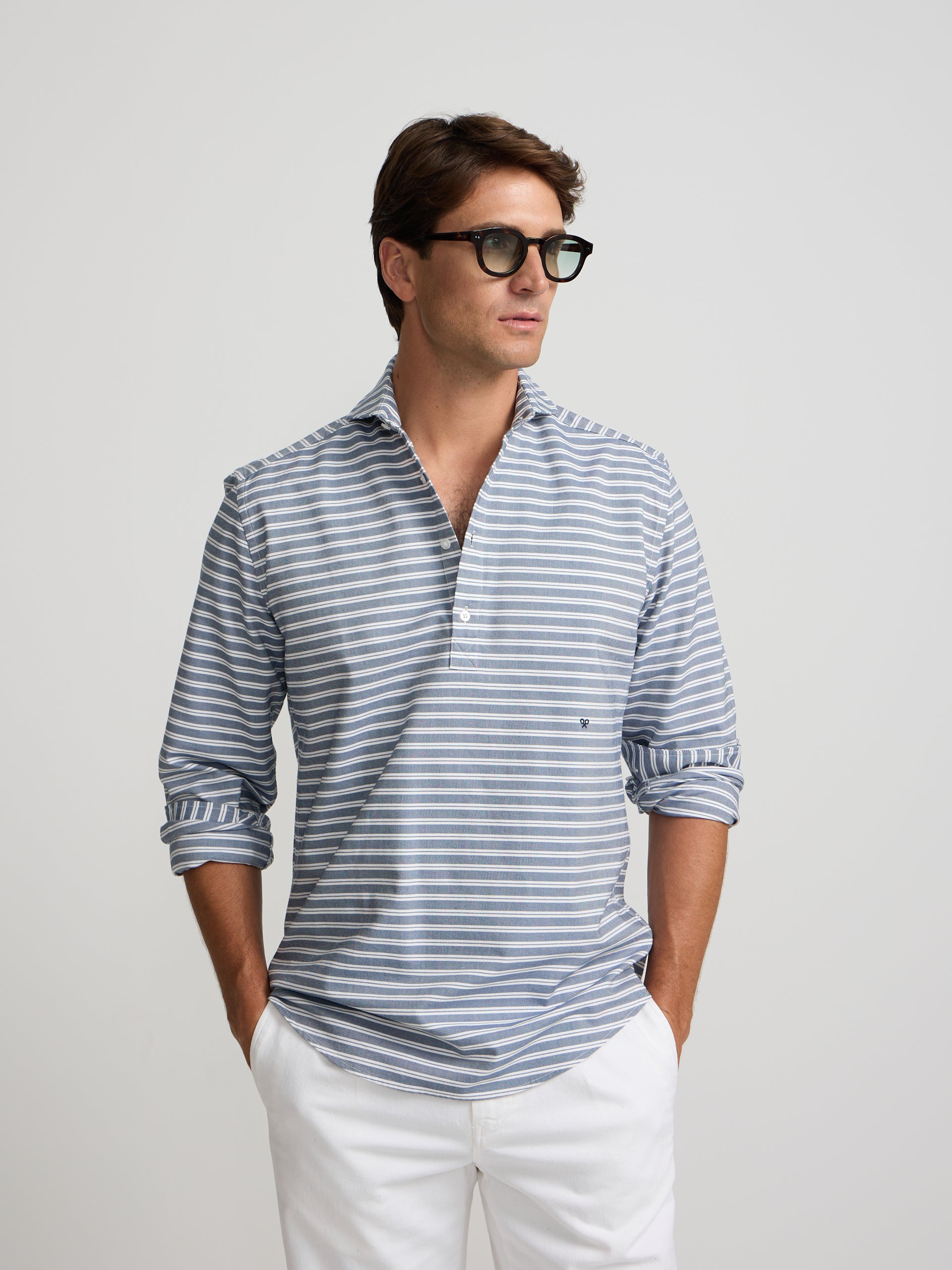 Polo oxford à rayures horizontales bleu marine
