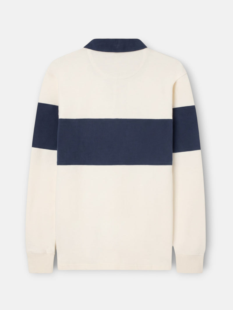 Polo à manches longues rayé bleu marine et crème