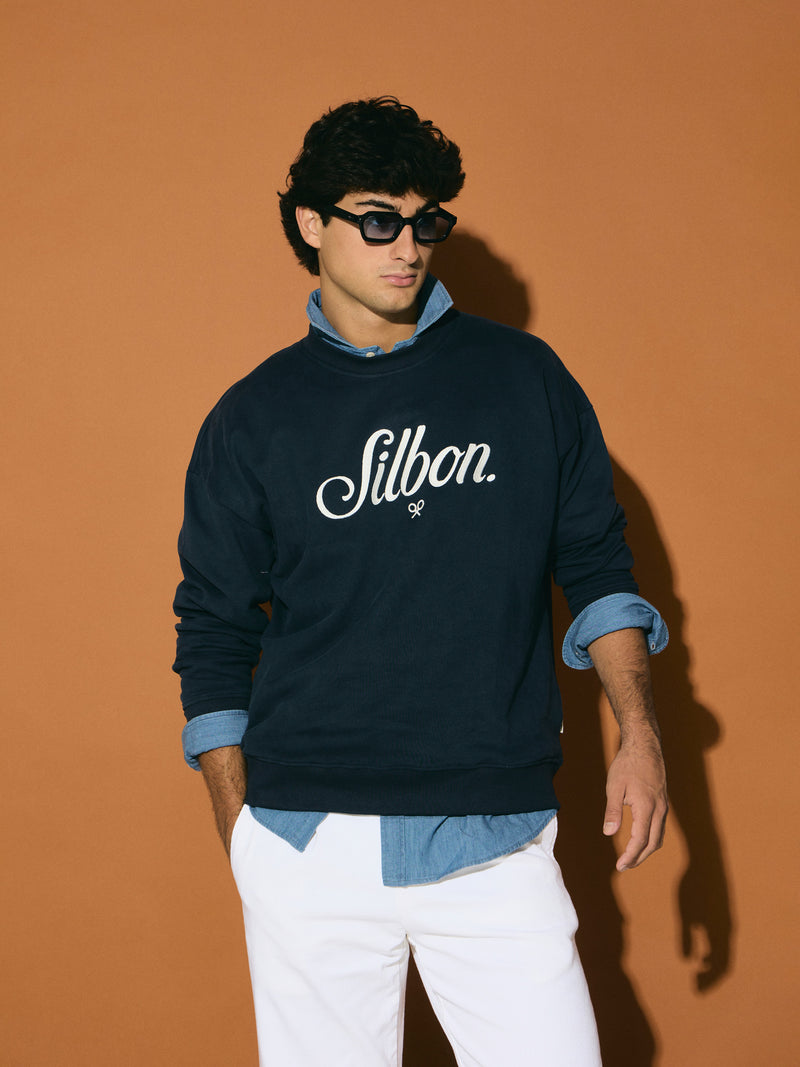 Sweatshirt relaxed fit silbon bordado azul-marinho