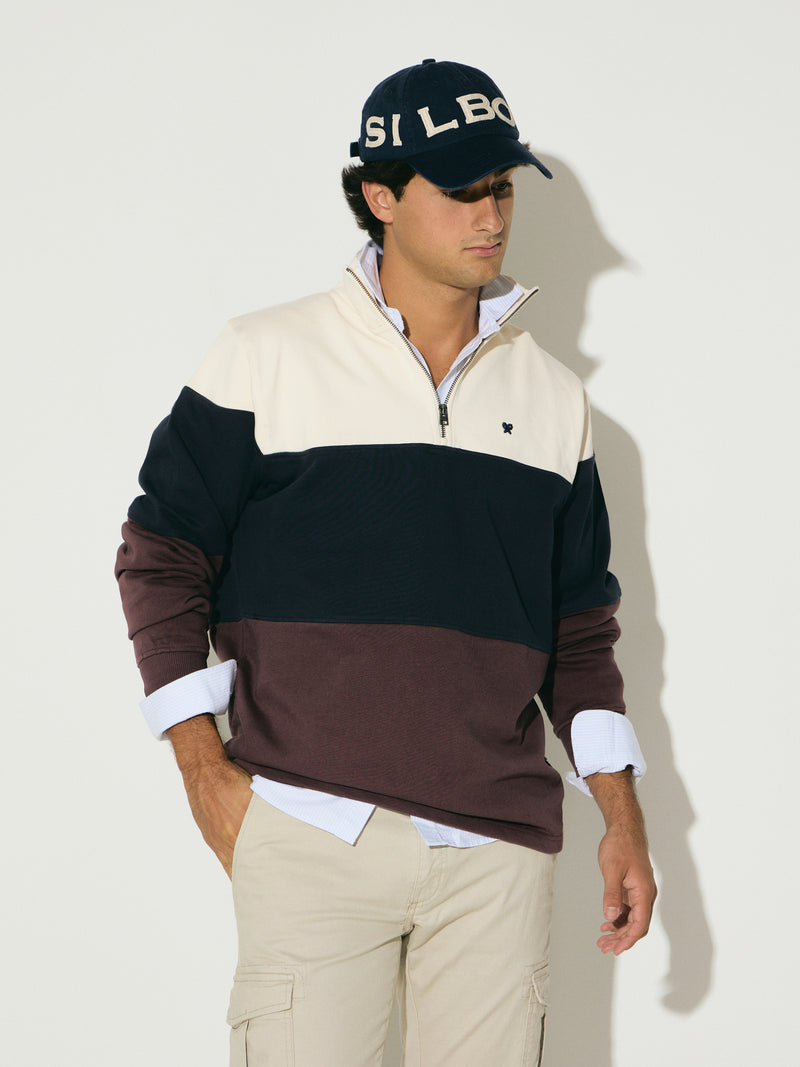 Half-zip sweatshirt navy blue blocks