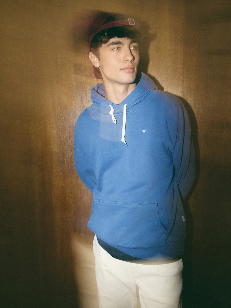 Relaxed fit blue hangout hoodie