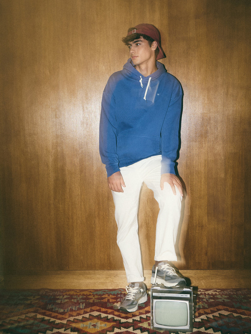 Relaxed fit blue hangout hoodie