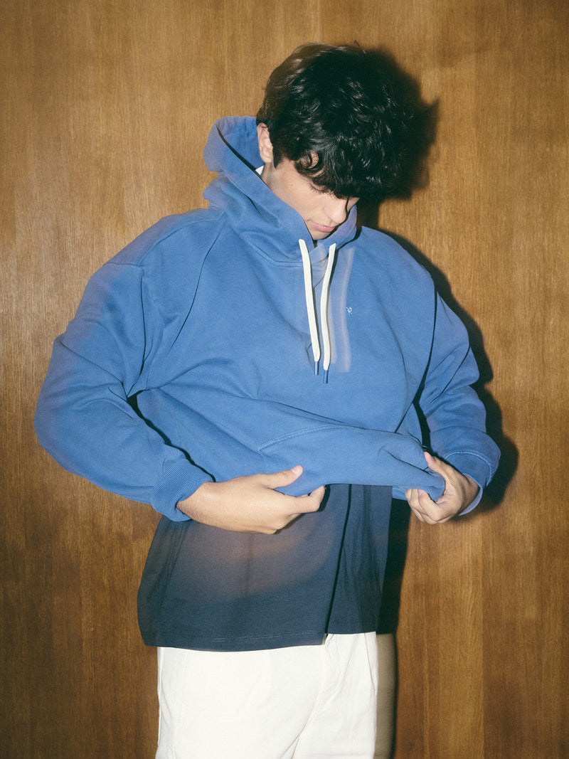Relaxed fit blue hangout hoodie