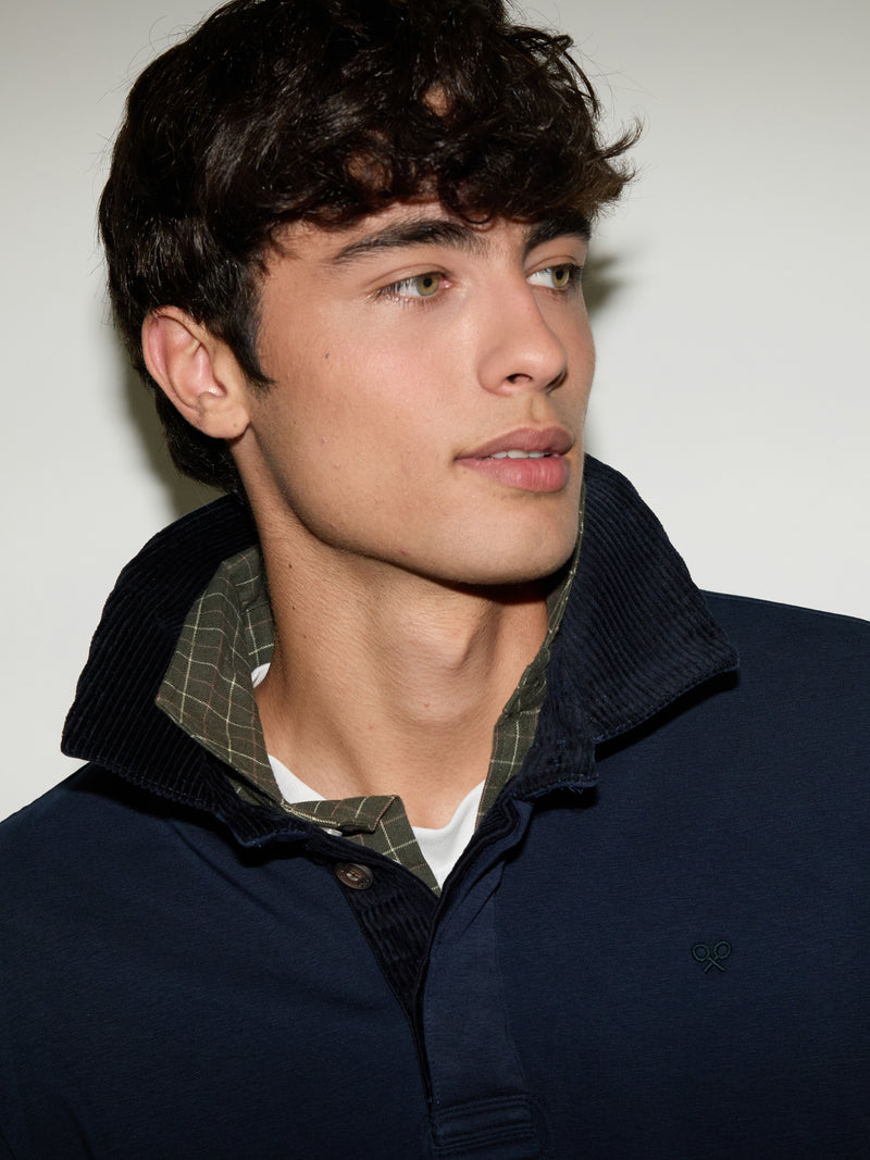 Two-tone navy blue kangaroo fleece