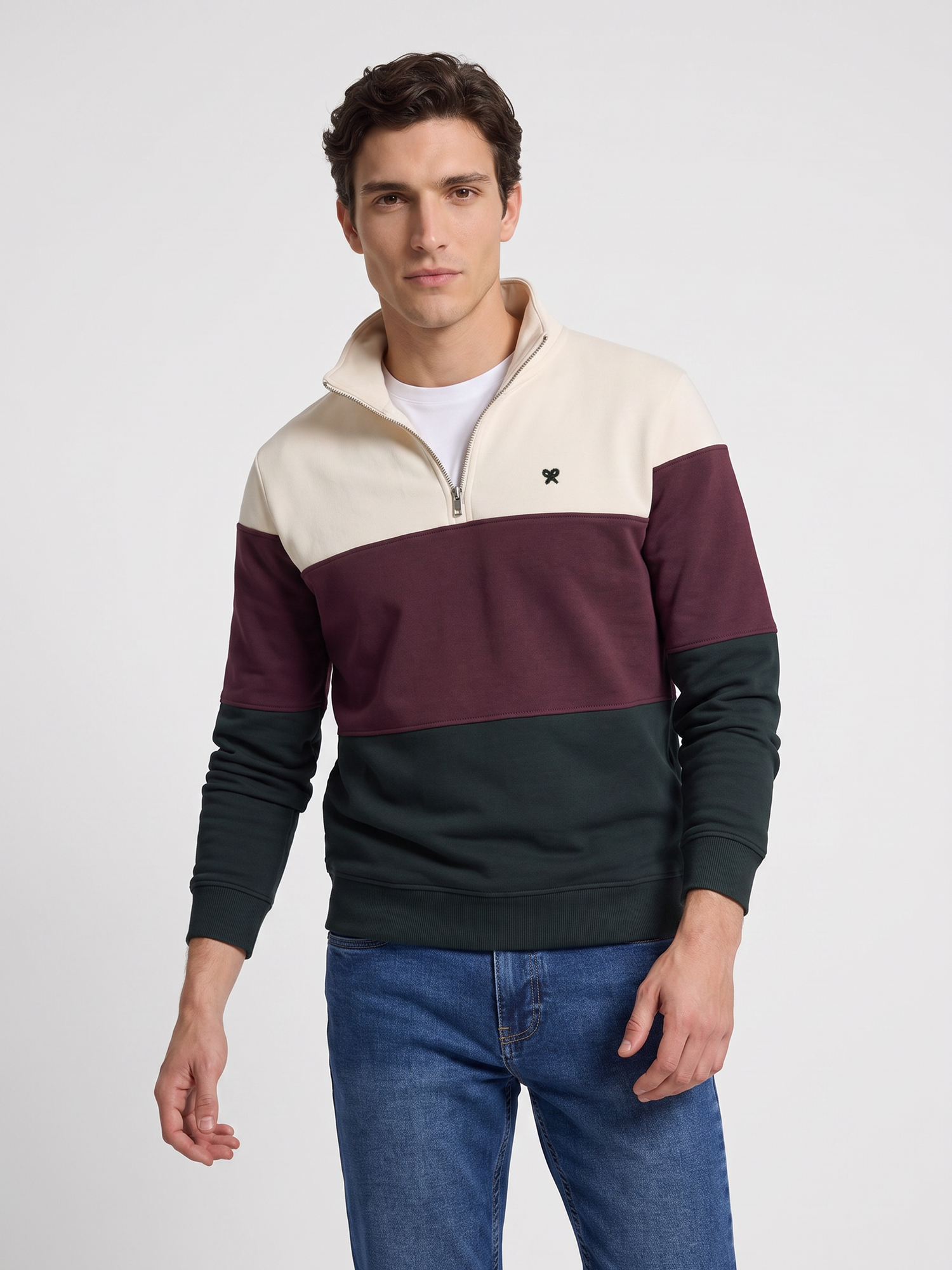 Sudadera media cremallera bloques verde
