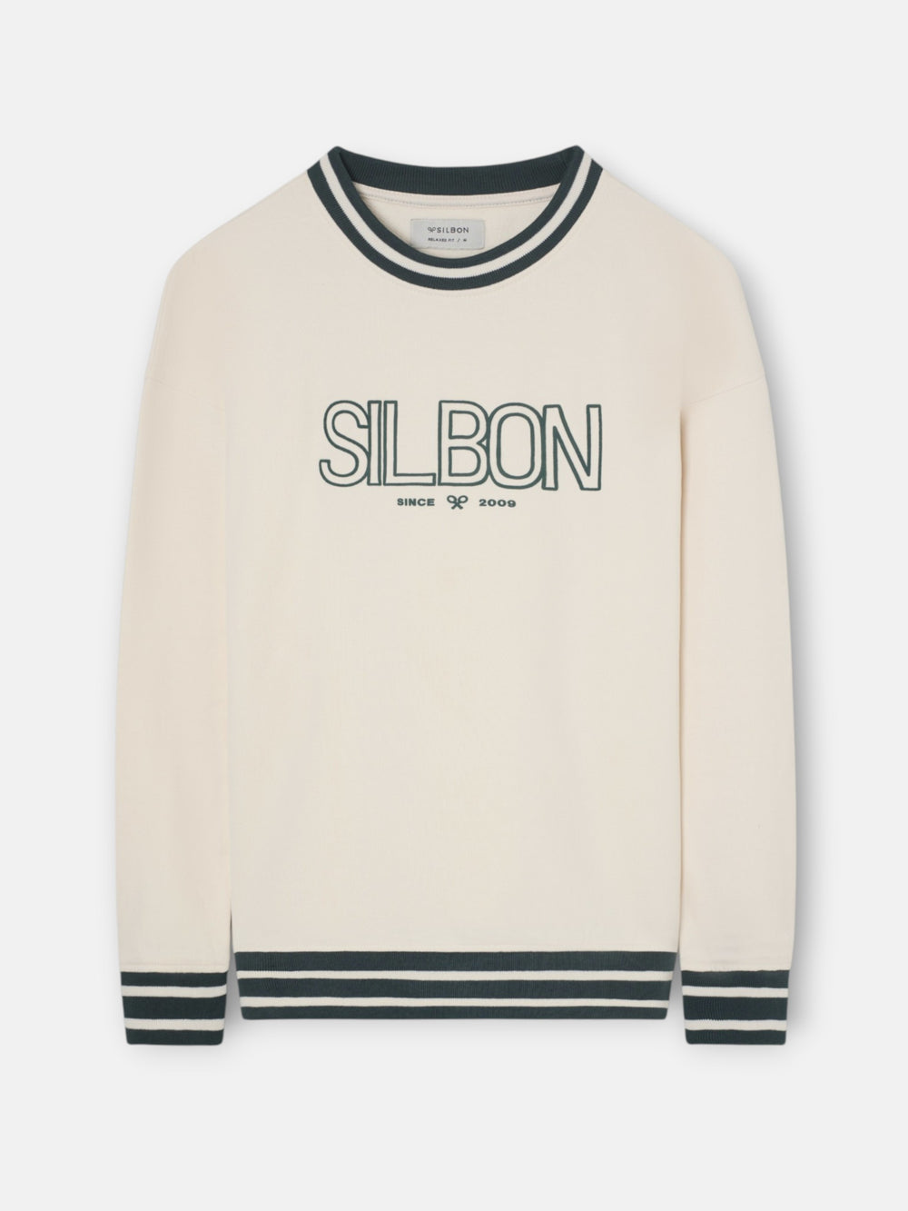 Sudadera relaxed fit retro ribs bicolor crema