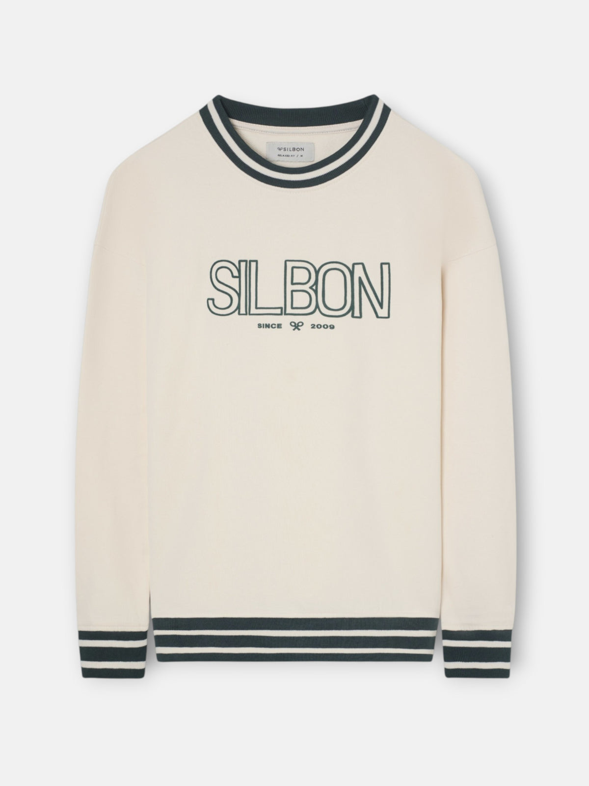 Sudadera relaxed fit retro ribs bicolor crema