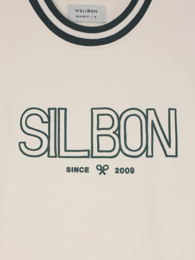 Sweat-shirt coupe décontractée rétro bicolore crème