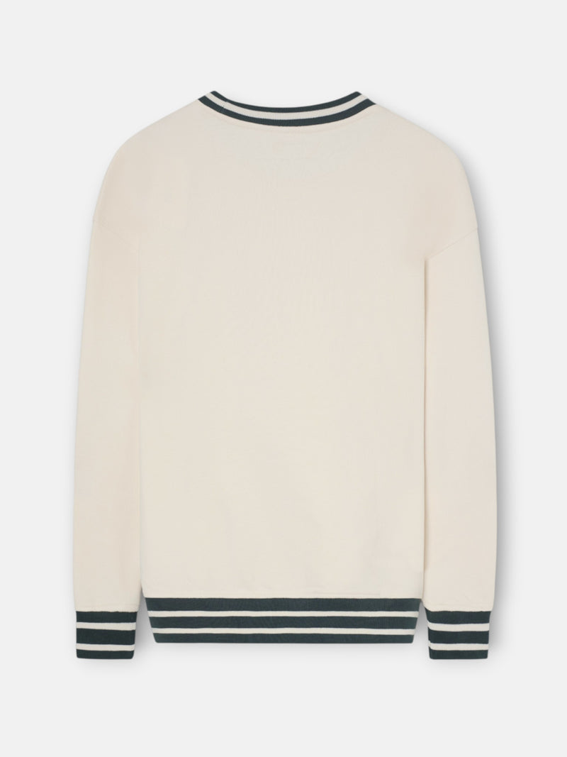 Sweat-shirt coupe décontractée rétro bicolore crème