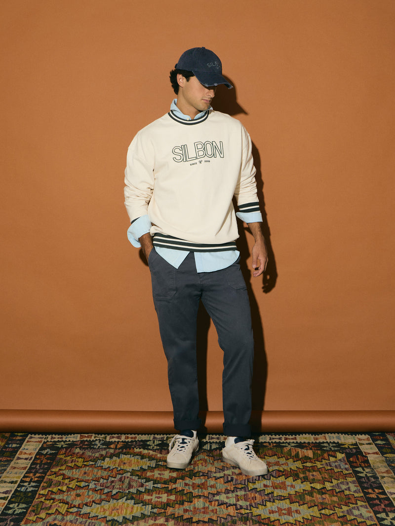 Sweat-shirt coupe décontractée rétro bicolore crème