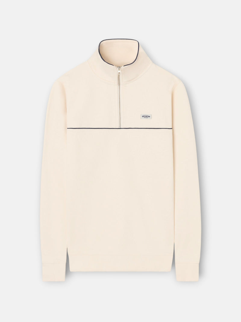 Sudadera media cremallera vivos contraste crema