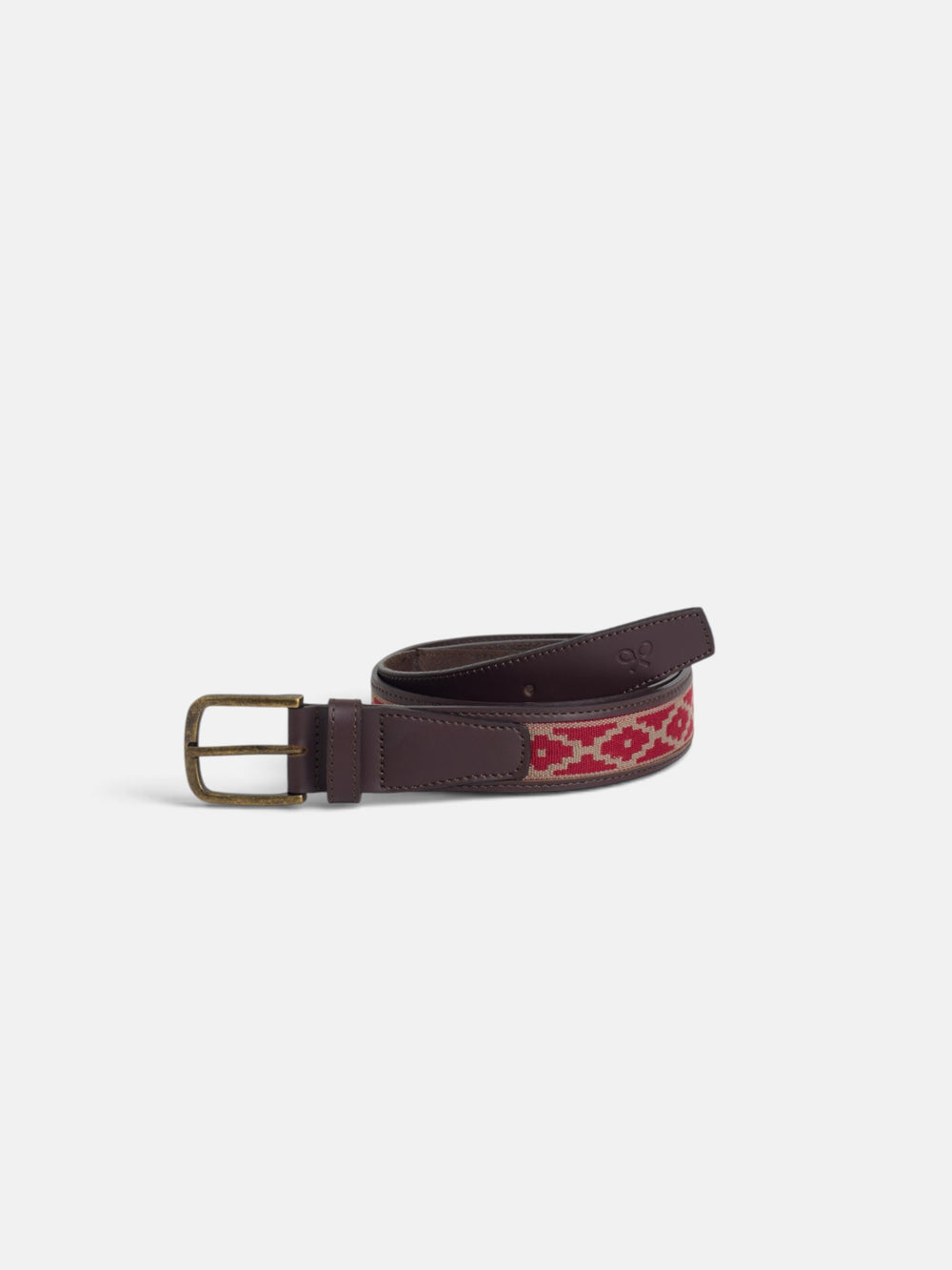 Cinto de pele com padrão étnico bordeaux
