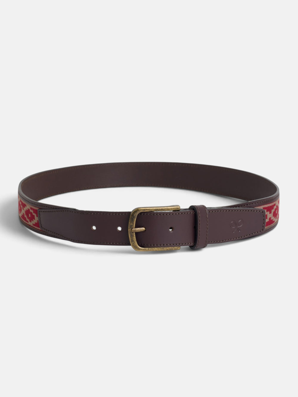 Cinto de pele com padrão étnico bordeaux