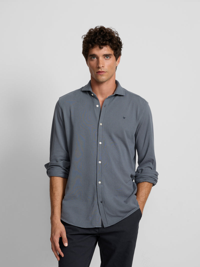 Camisa sport piqué azul cinzento